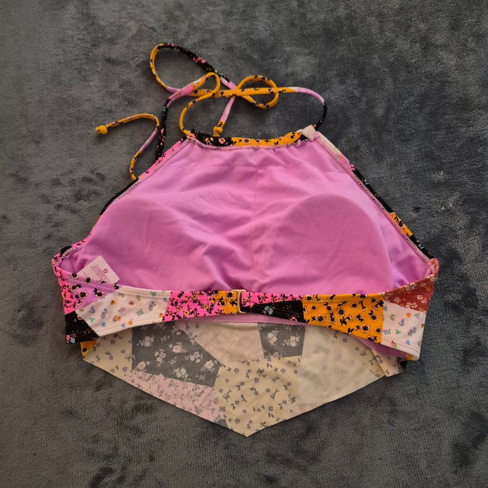 NoBo Retro Patchwork Floral Handkerchief Halter Bikini Swimsuit Set L