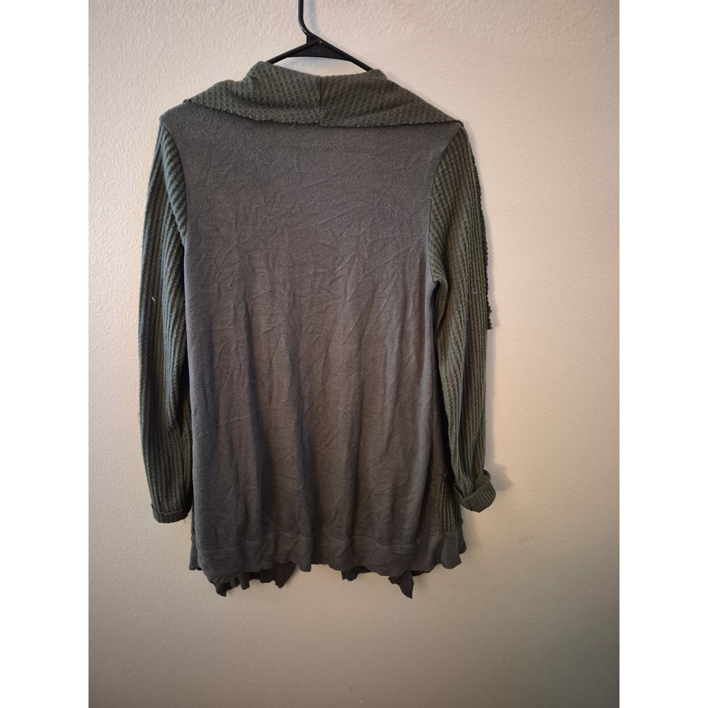 Skylar + Jade Olive Green Mixed Media Waterfall Drape Cardigan - Size Large