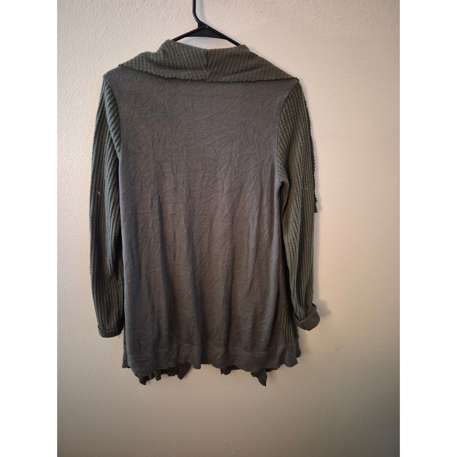 Skylar + Jade Olive Green Mixed Media Waterfall Drape Cardigan - Size Large