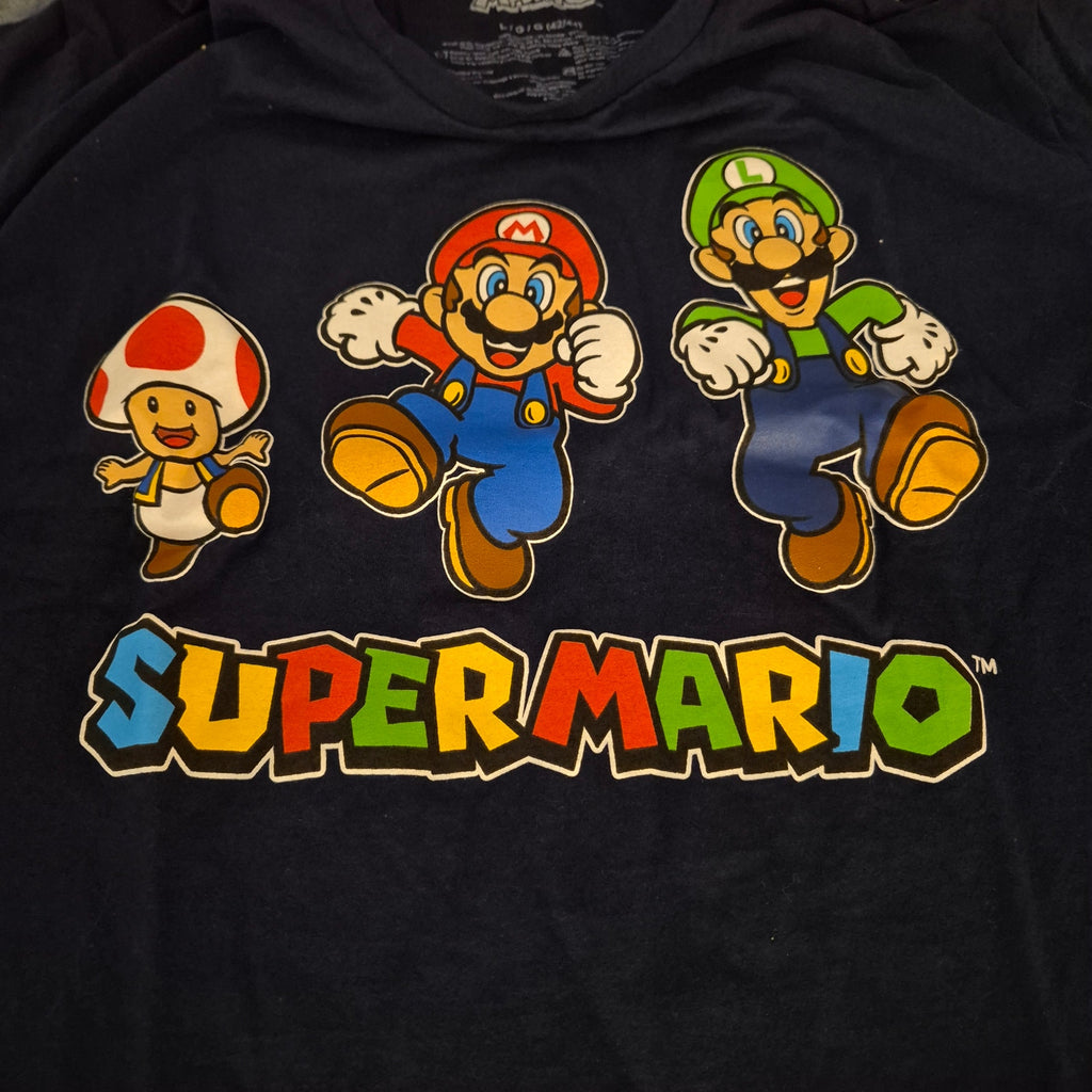 Nintendo Super Mario Bros Graphic T-Shirt Men's L Toad Mario Luigi Mad Engine