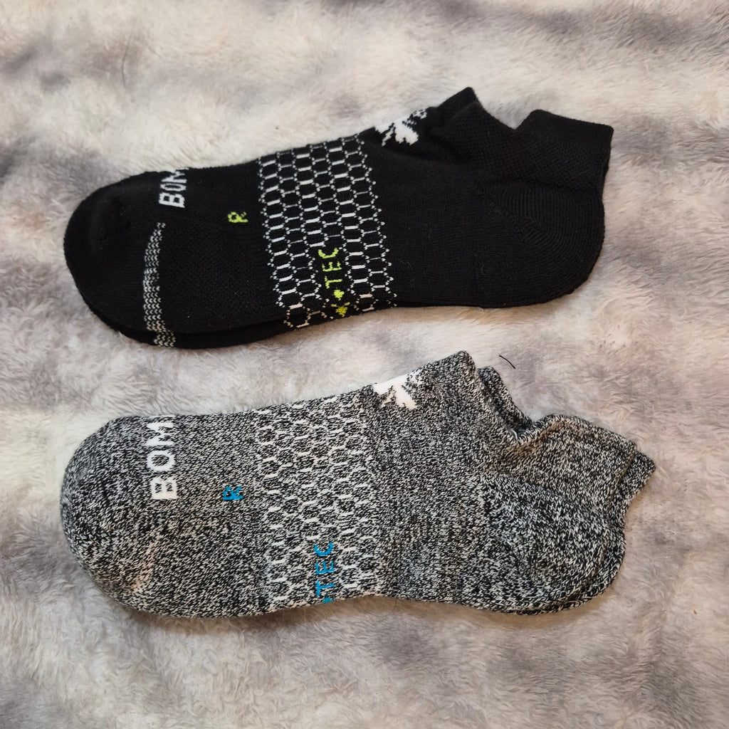 NWT Bombas Performance Ankle Socks Lot of 2 Pairs - Black & Gray Marl Size Large
