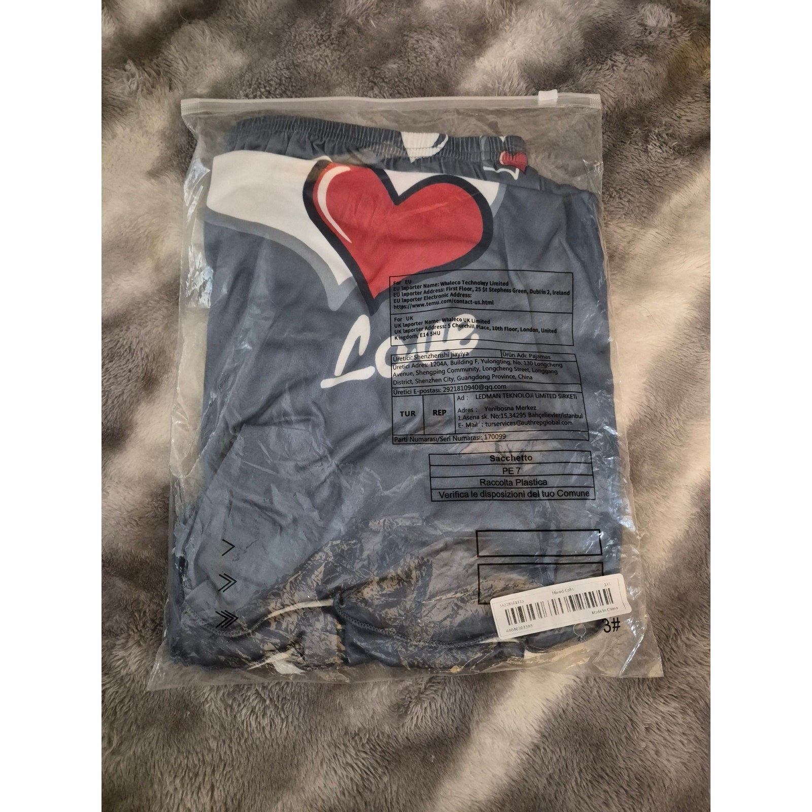Women’s 2-Piece Pajama Set Grey Cami Top & Heart Print Shorts Sleepwear