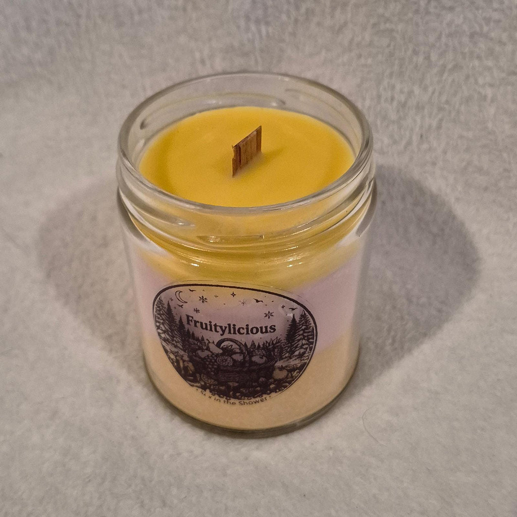 "Hand-poured Fruitylicious scented candle 9oz with tropical fruit fragrance by Delightful Homemade Things"