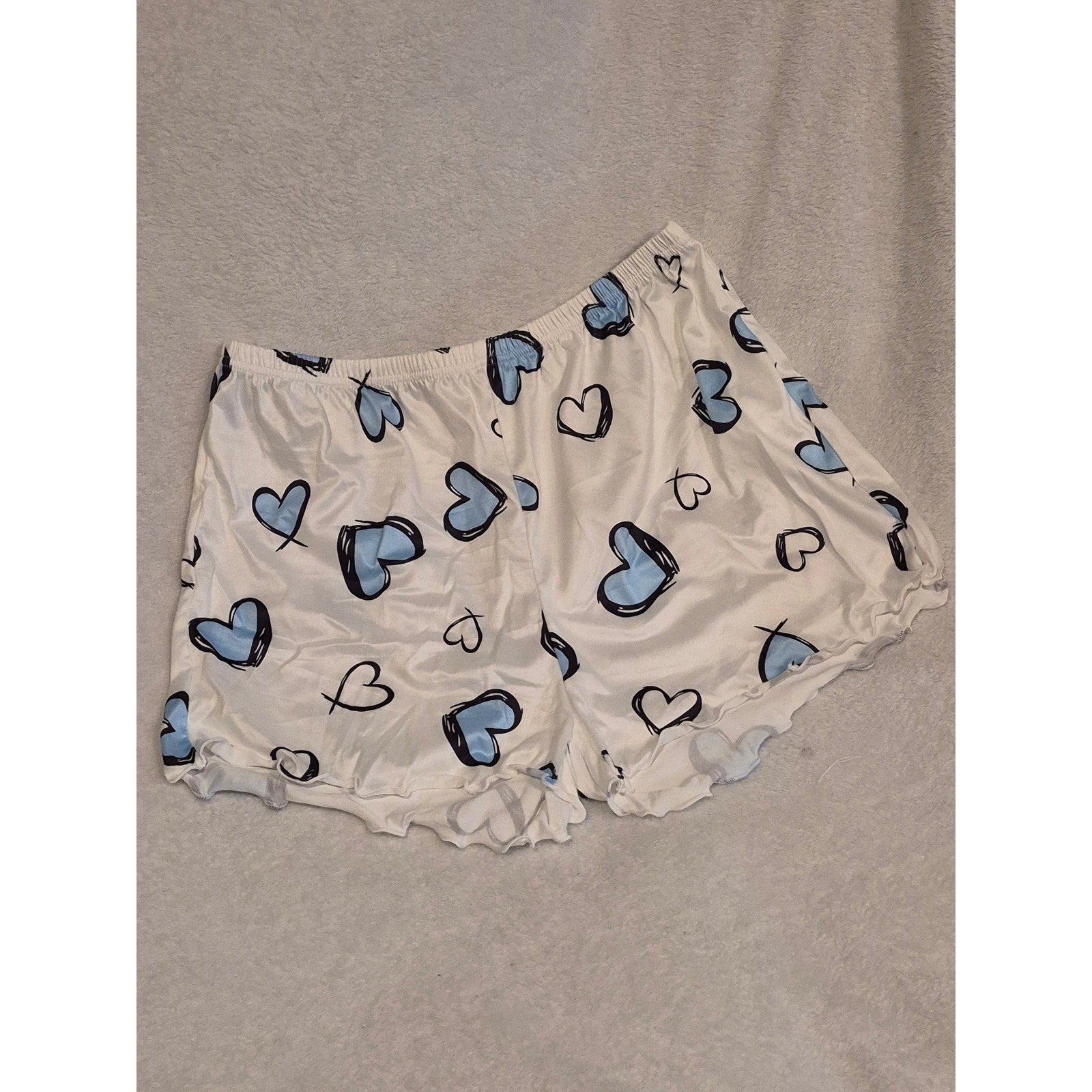 Women's "Love" Heart Pajama Set – White with Blue/Black Accents - Size Large