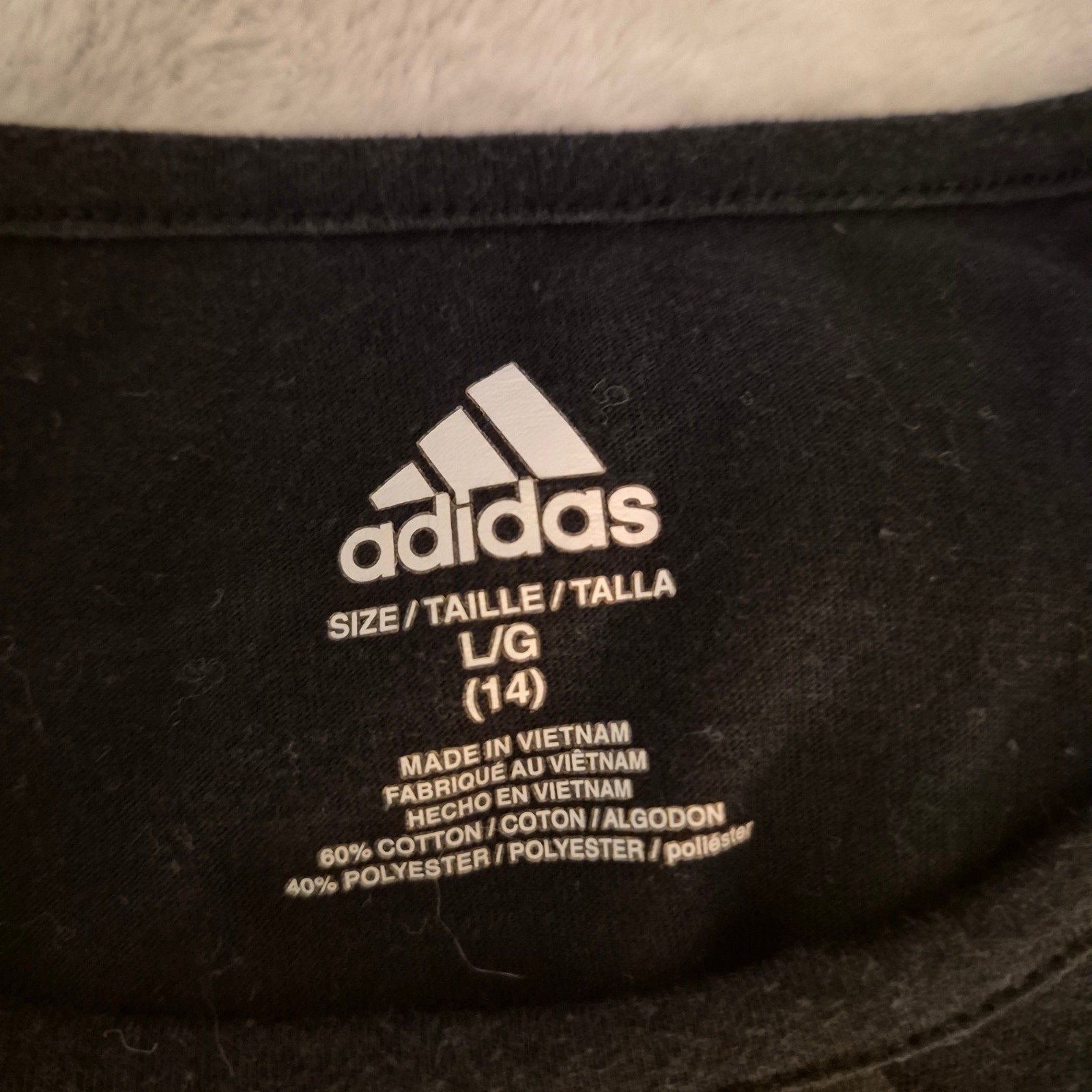 Adidas Girls Black Big Logo Graphic T-Shirt Size L (14)