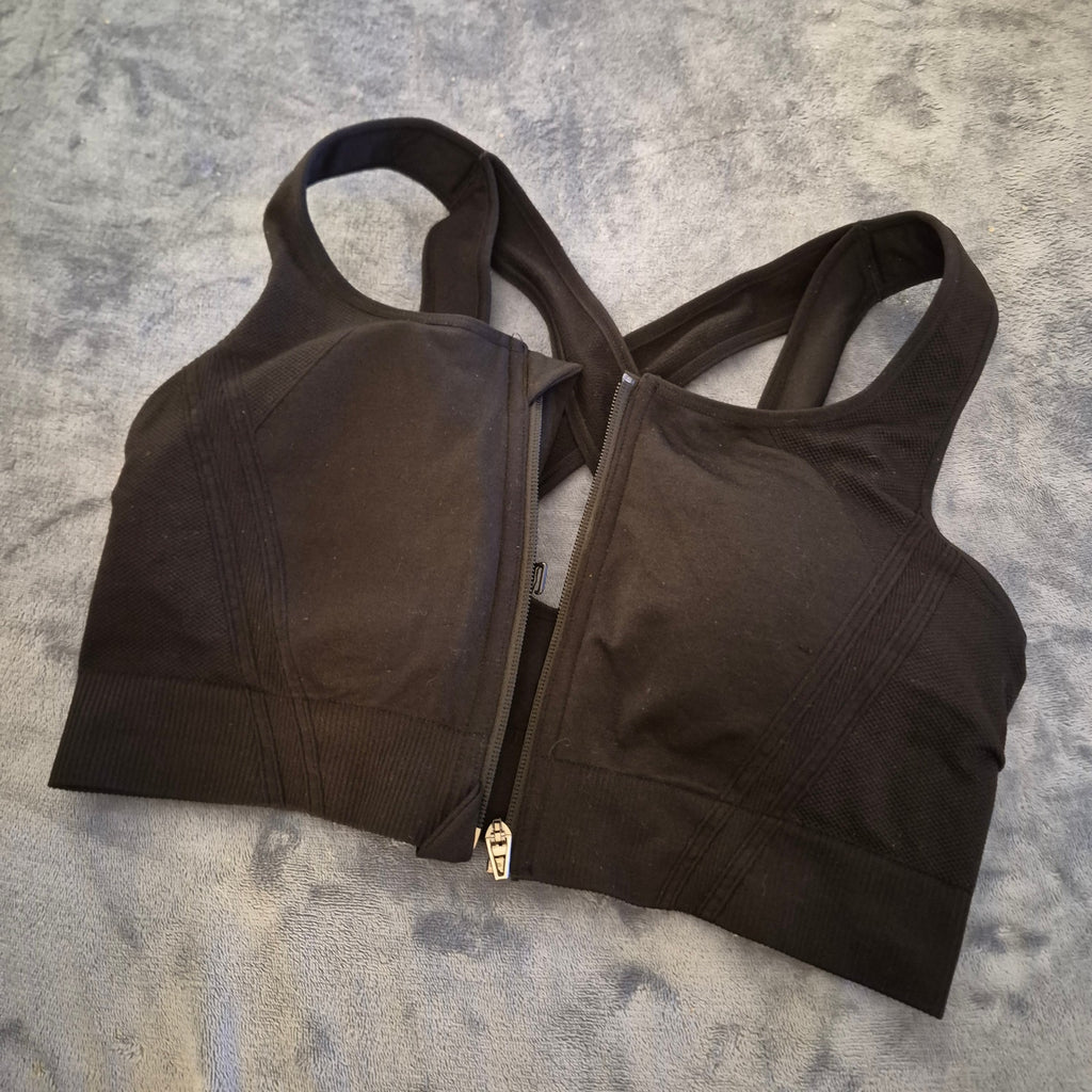 Avia Women's Zip-Front Sports Bra Size XL - Black Strappy Back High Impact