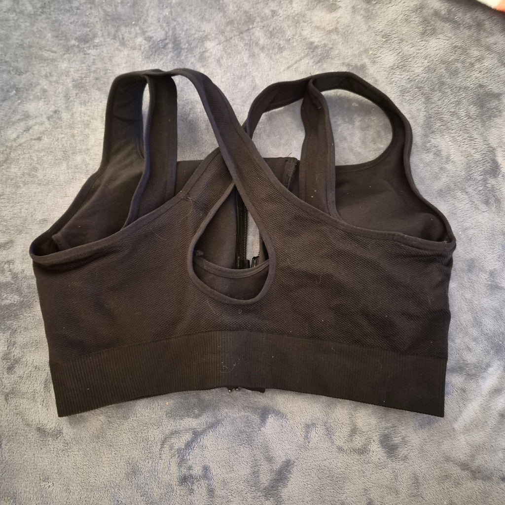 Avia Women's Zip-Front Sports Bra Size XL - Black Strappy Back High Impact