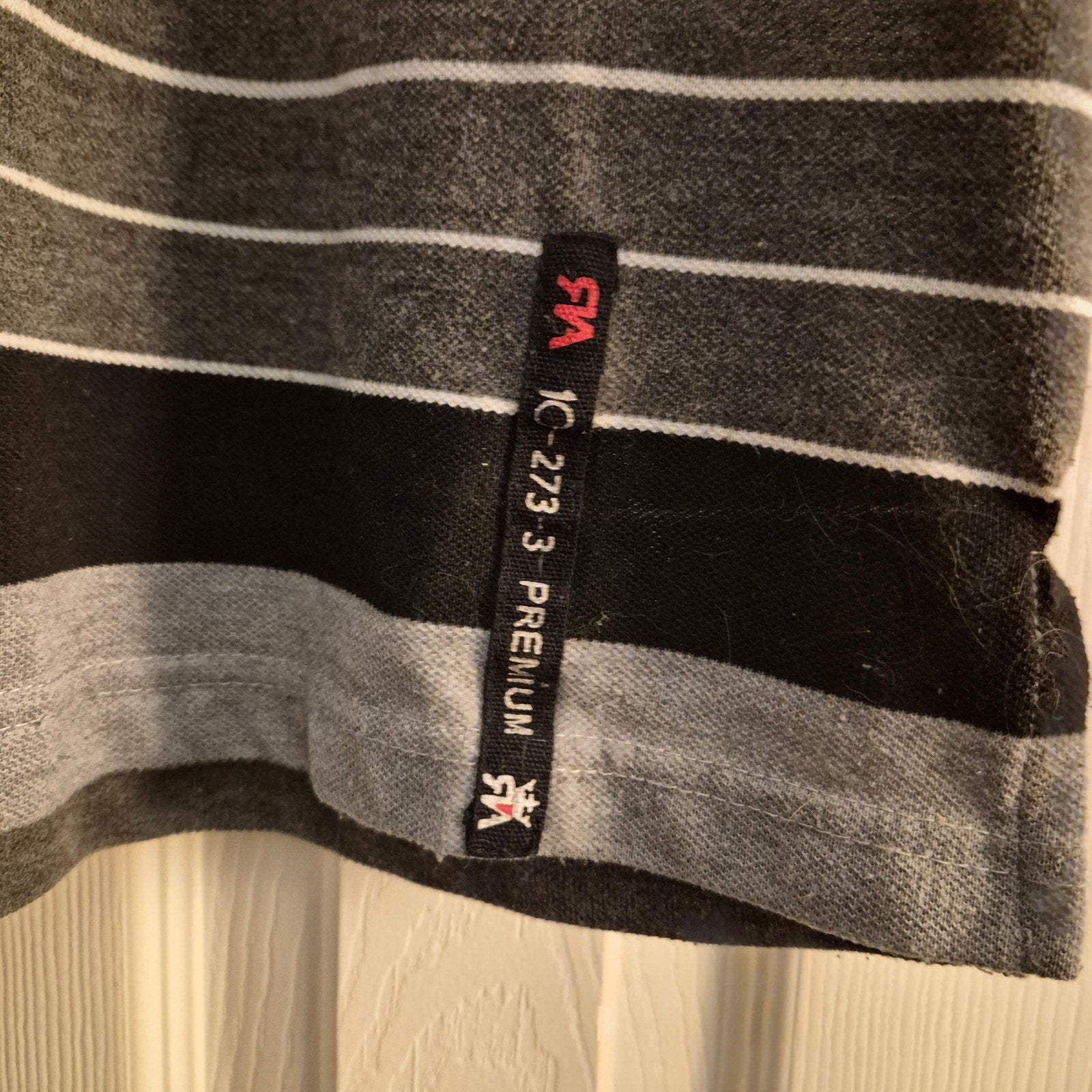 Men’s Red Ape Striped Polo Shirt - Size Large - Black, Gray, and White
