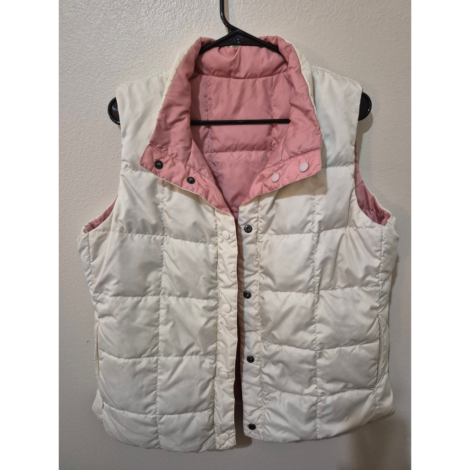 : L.L. Bean Reversible Quilted Puffer Vest - Cream & Dusty Rose Pink