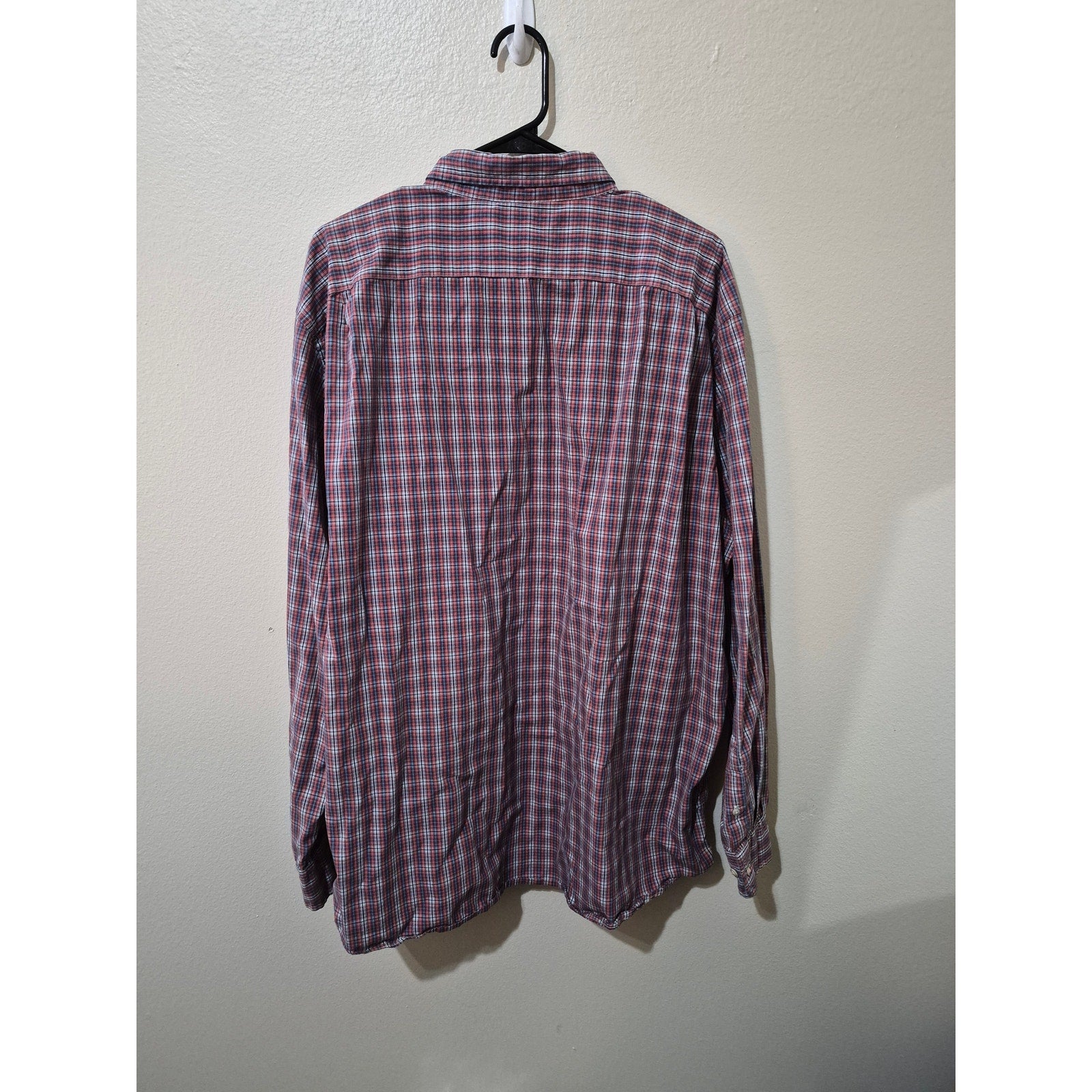 Nautica Men’s XXL Classic Fit Plaid Button-Down Shirt Red Navy White Long Sleeve