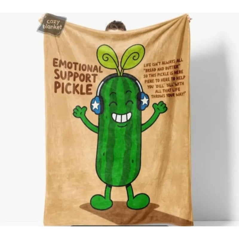 Emotional Support Pickle Fleece Blanket  Cozy Throw Blanket With Funny Pickle Ch
