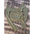 Sage Green Ribbed Knit Long Sleeve Crop Top | Cutout Front Sweetheart Neck