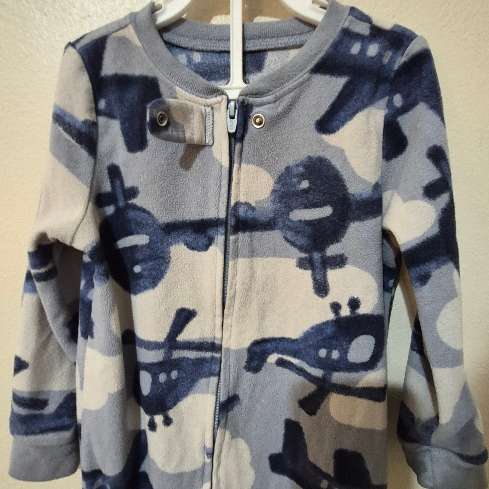 Carter's Toddler Boy Fleece Footed Pajamas 2T Blue Camo Airplane Helicopter