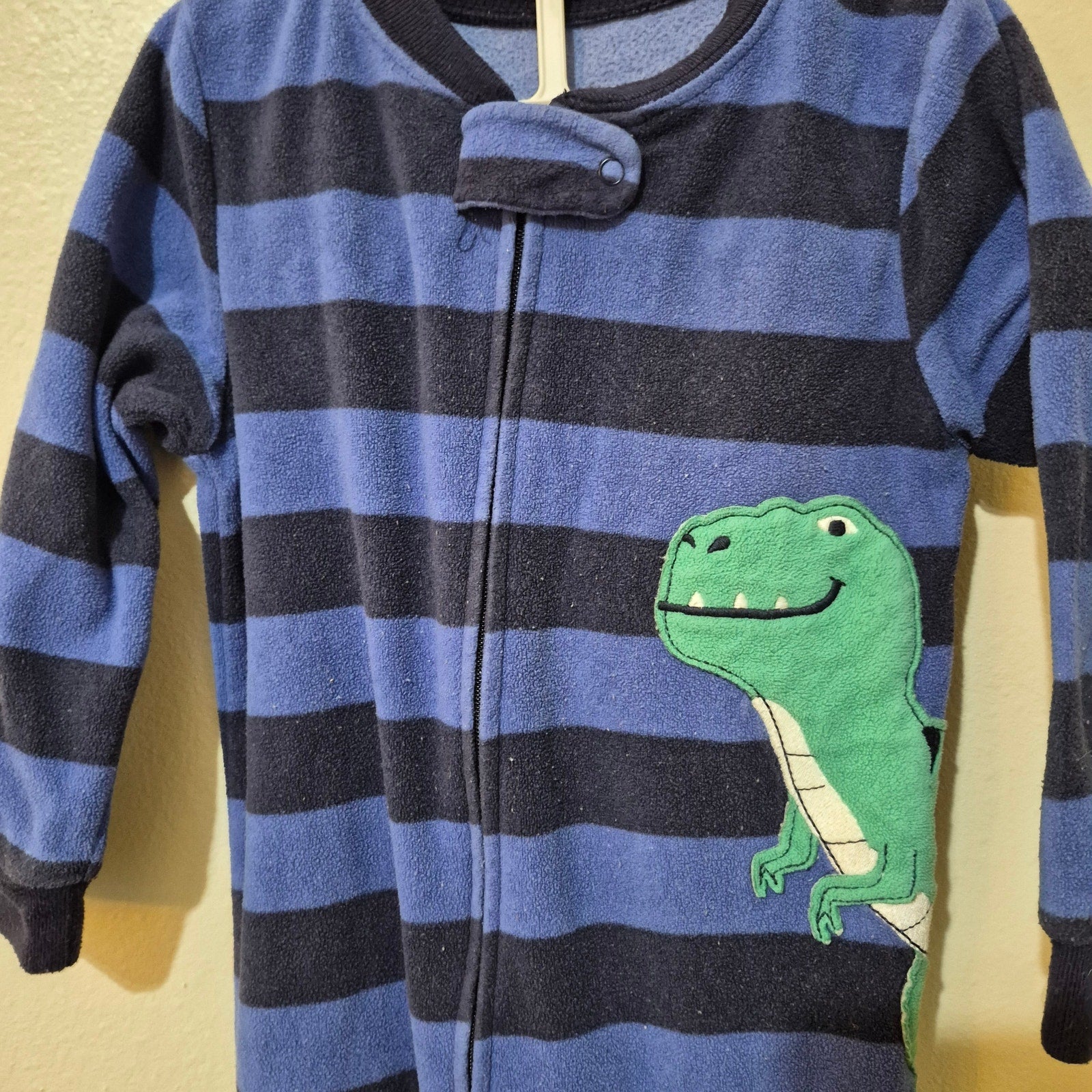 Carter's Baby Boy Fleece Footed Pajamas 24 Months Blue Striped Dinosaur Sleeper