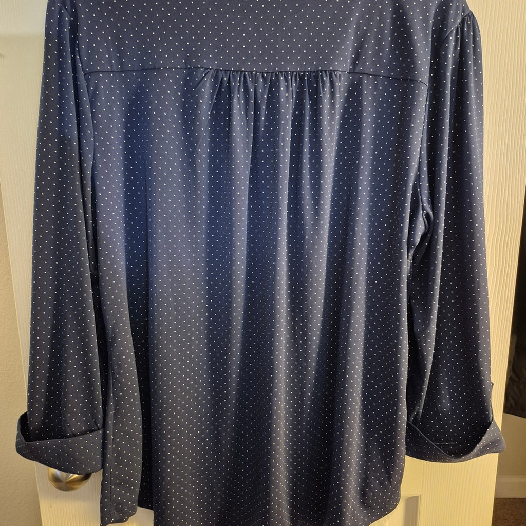 Cocomo Navy Button-Down Blouse with Dots