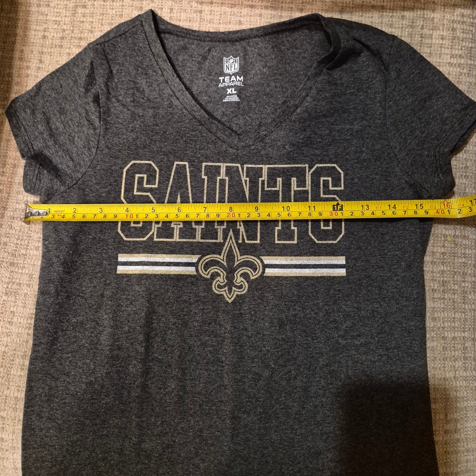 NFL Team Apparel New Orleans Saints Women's V-Neck T-Shirt – Dark Gray Heather