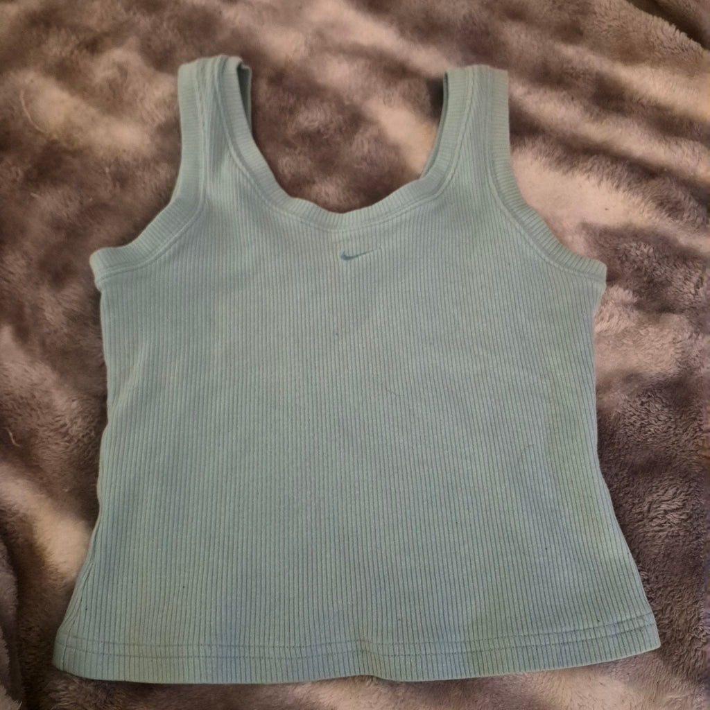 Vintage 90s Nike Grey Tag Ribbed Crop Tank Top Center Swoosh Light Blue Youth L / Women XS