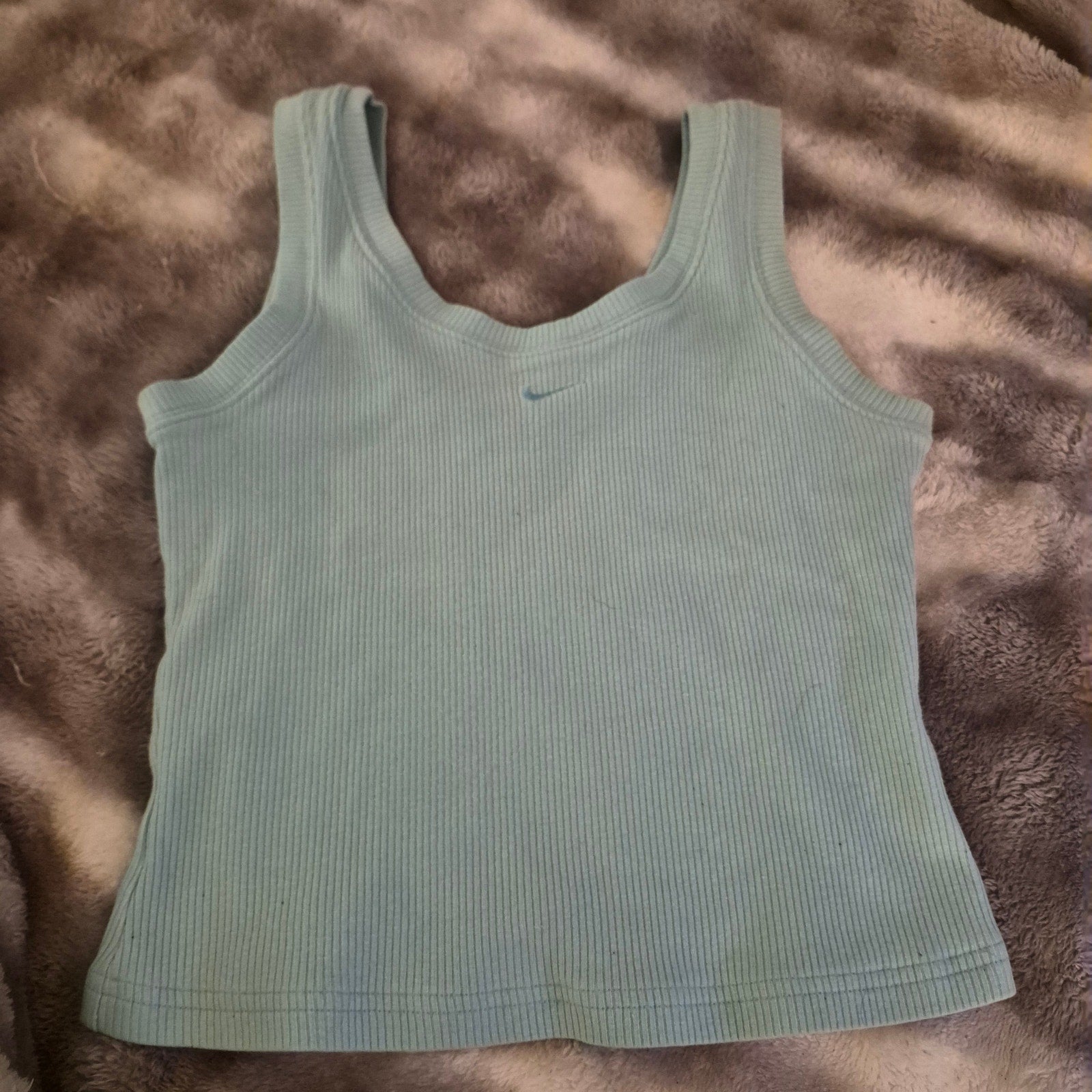 Vintage 90s Nike Grey Tag Ribbed Crop Tank Top Center Swoosh Light Blue Youth L / Women XS