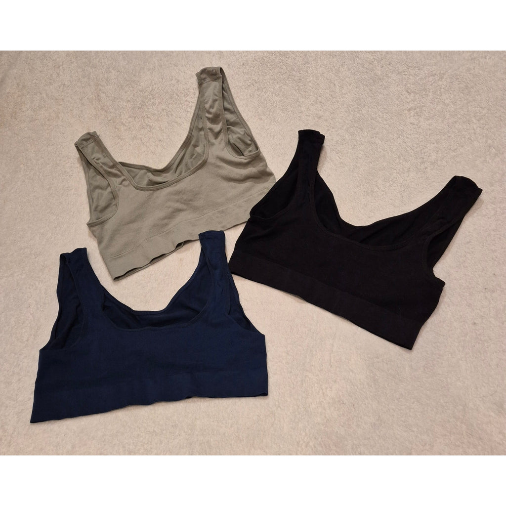 Seamless Comfort Lounge Bras 3-Pack Gray Black Blue XXL