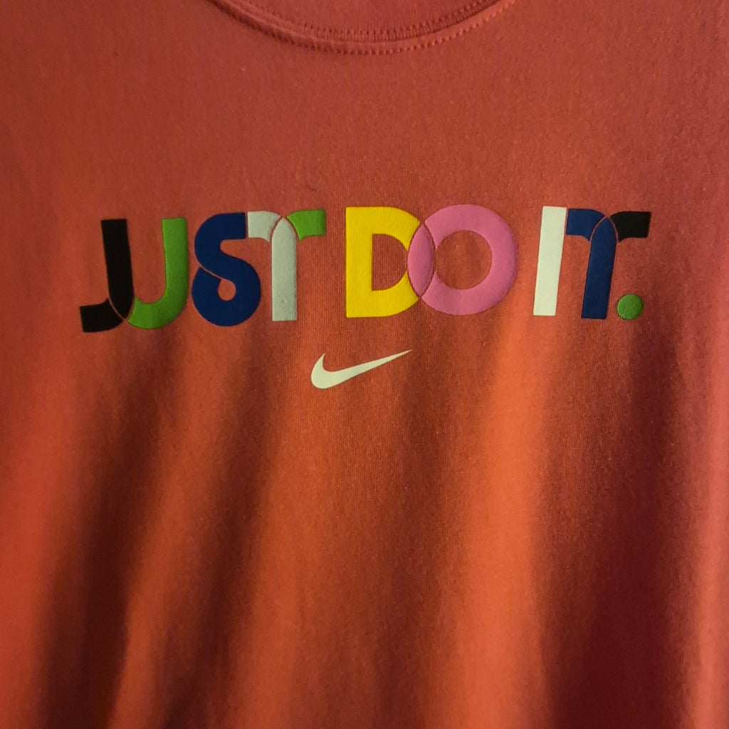 Nike Dri-FIT Cotton Tee "Just Do It" Graphic T-Shirt Pink Coral Women's Size S