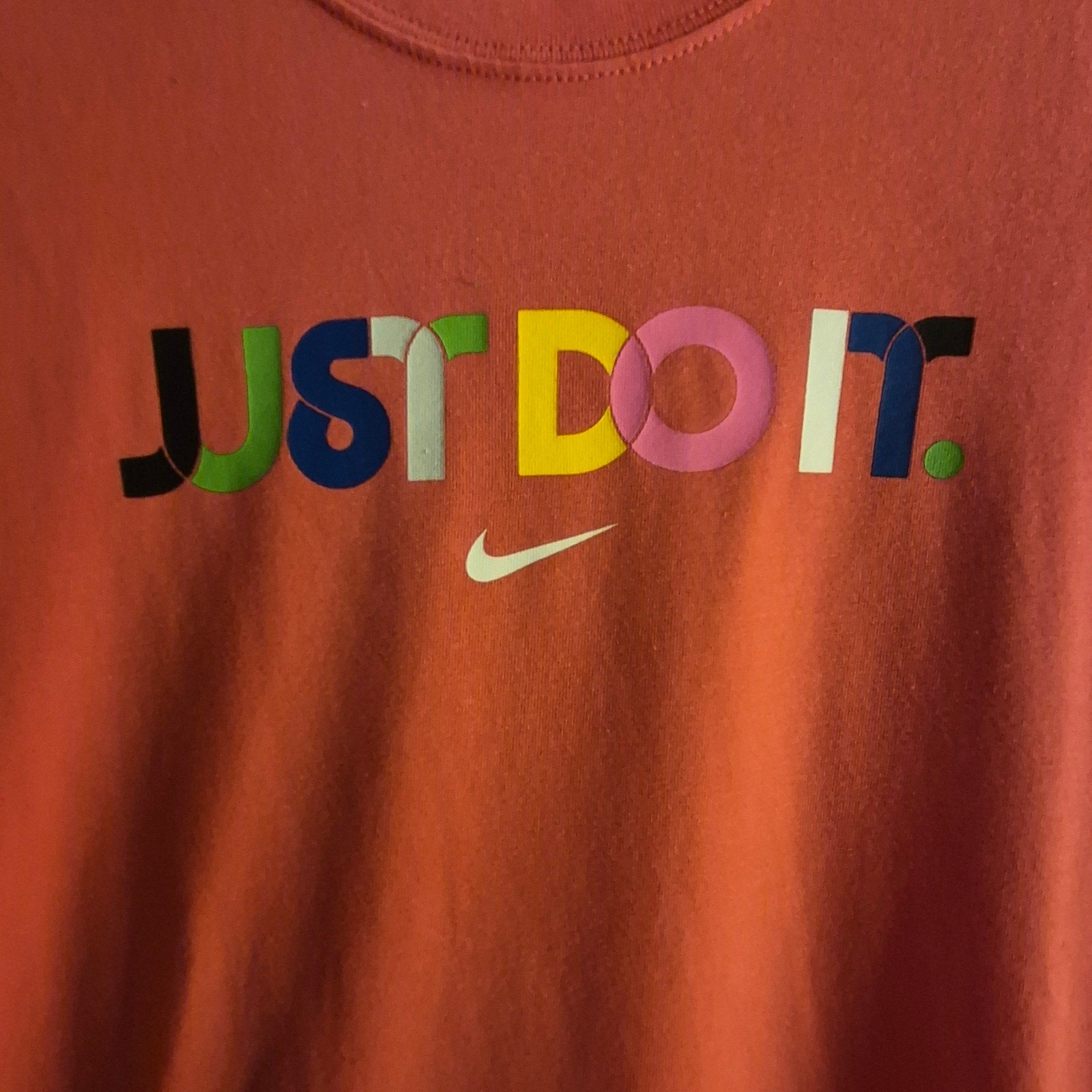 Nike Dri-FIT Cotton Tee "Just Do It" Graphic T-Shirt Pink Coral Women's Size S