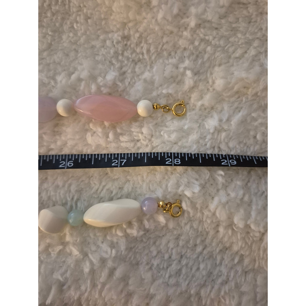 Vintage 80s Pastel Lucite Bead Necklace & Clip-On Earring Set • 3pc Lot