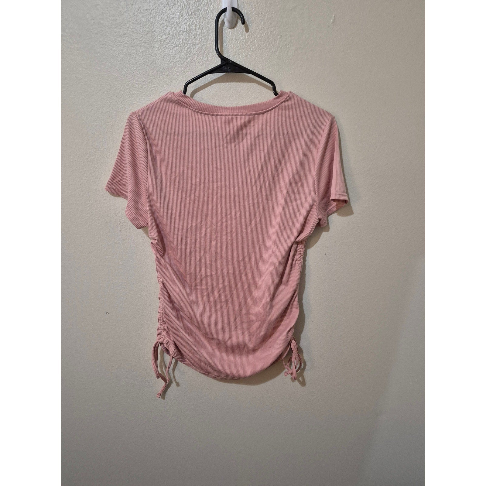 No Boundaries Ribbed Ruched Side Drawstring Tee - Dusty Rose - Large