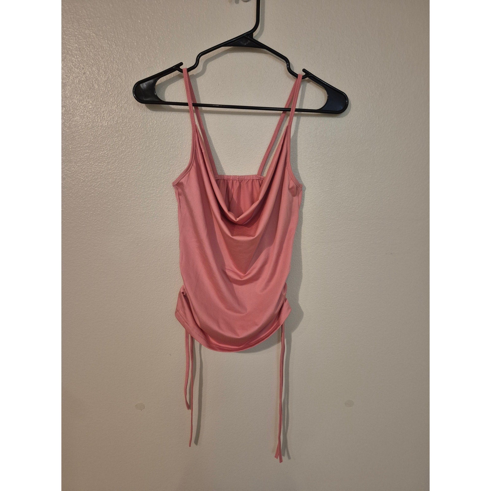 Dusty Pink Ruched Side Cami Top with Cowl Neckline - Small