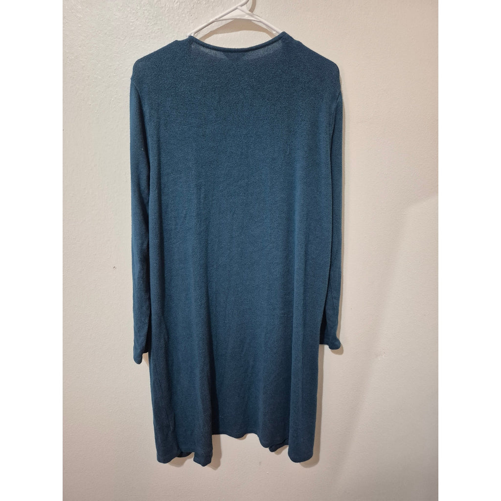 Time and Tru Teal Blue Open Front Longline Cardigan Sweater with Pockets - Size L (12-14)