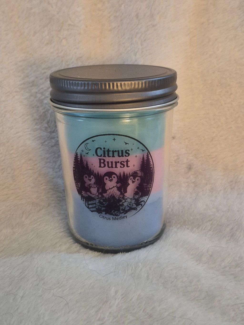 "Hand-poured Citrus Burst scented candle 9oz with orange, lemon zest and grapefruit notes"
