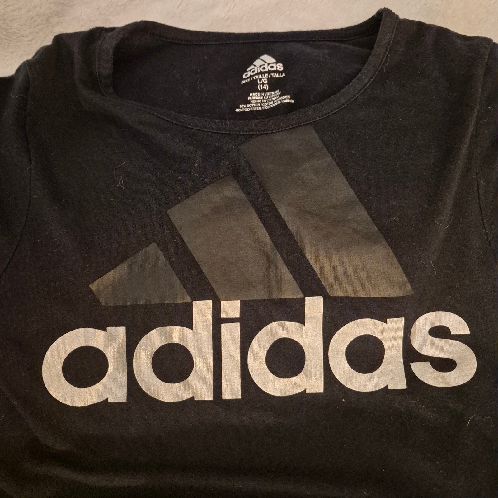 Adidas Girls Black Big Logo Graphic T-Shirt Size L (14)