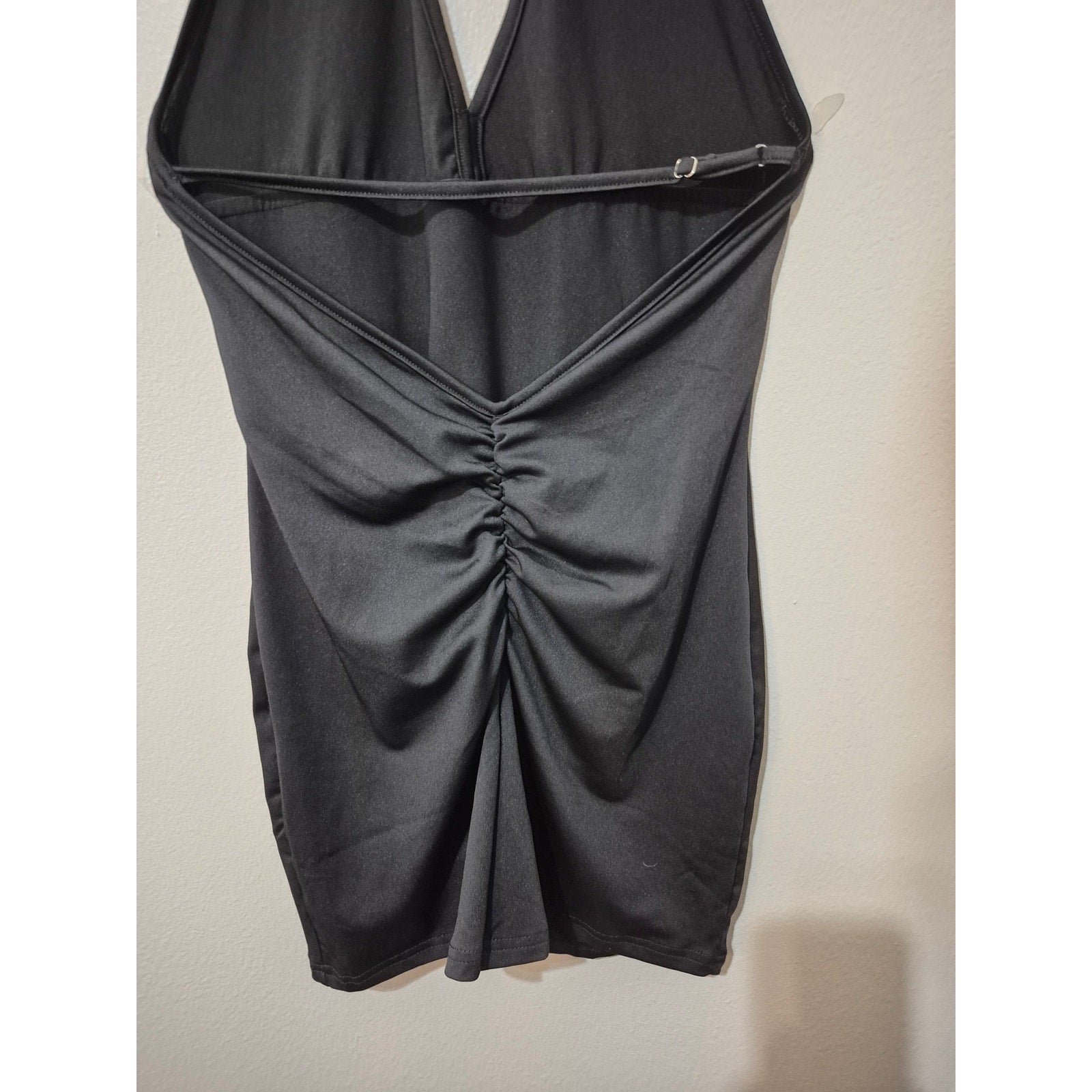 Y2K Black Halter Neck One Piece Romper - Ruched Back Detail