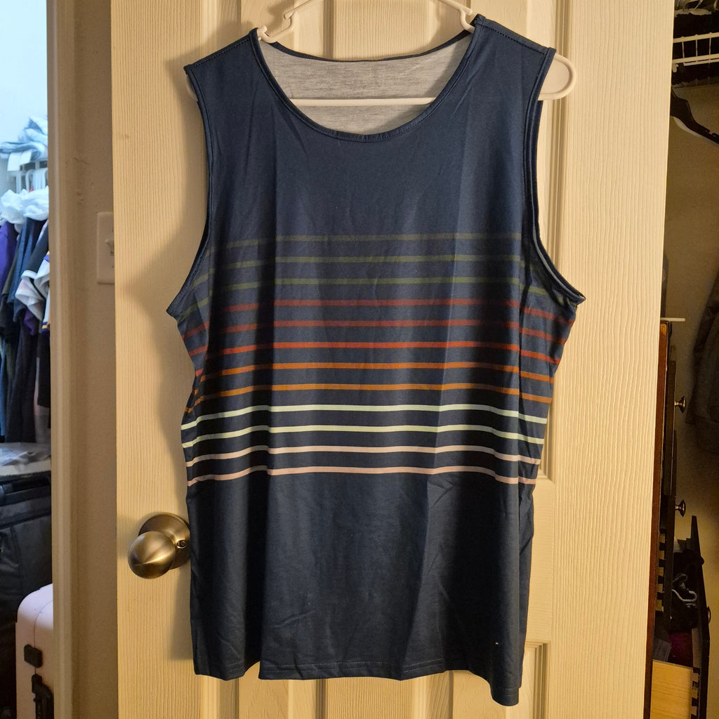 Retro Horizontal Stripe Sleeveless Tank Top - Navy & Multicolor Stripes