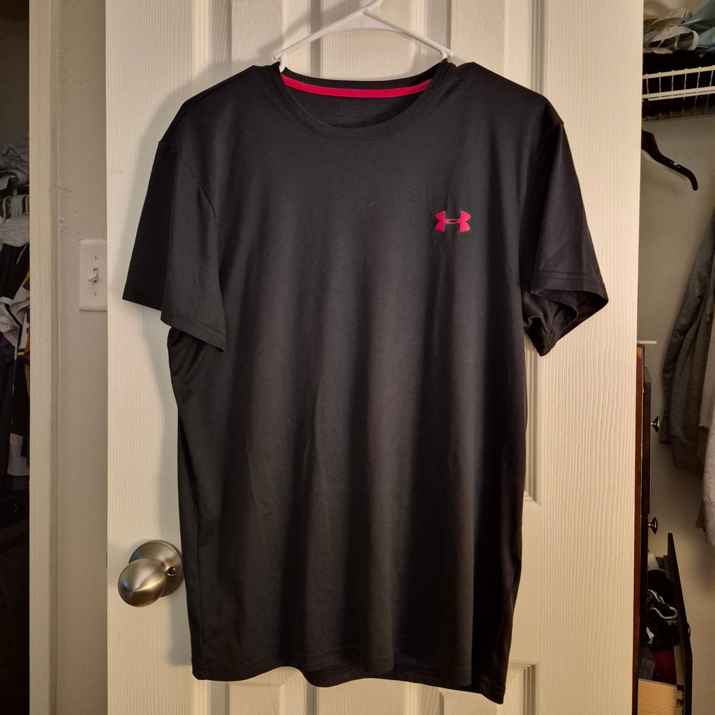 Under Armour Men's Black Athletic T-Shirt with Pink Logo