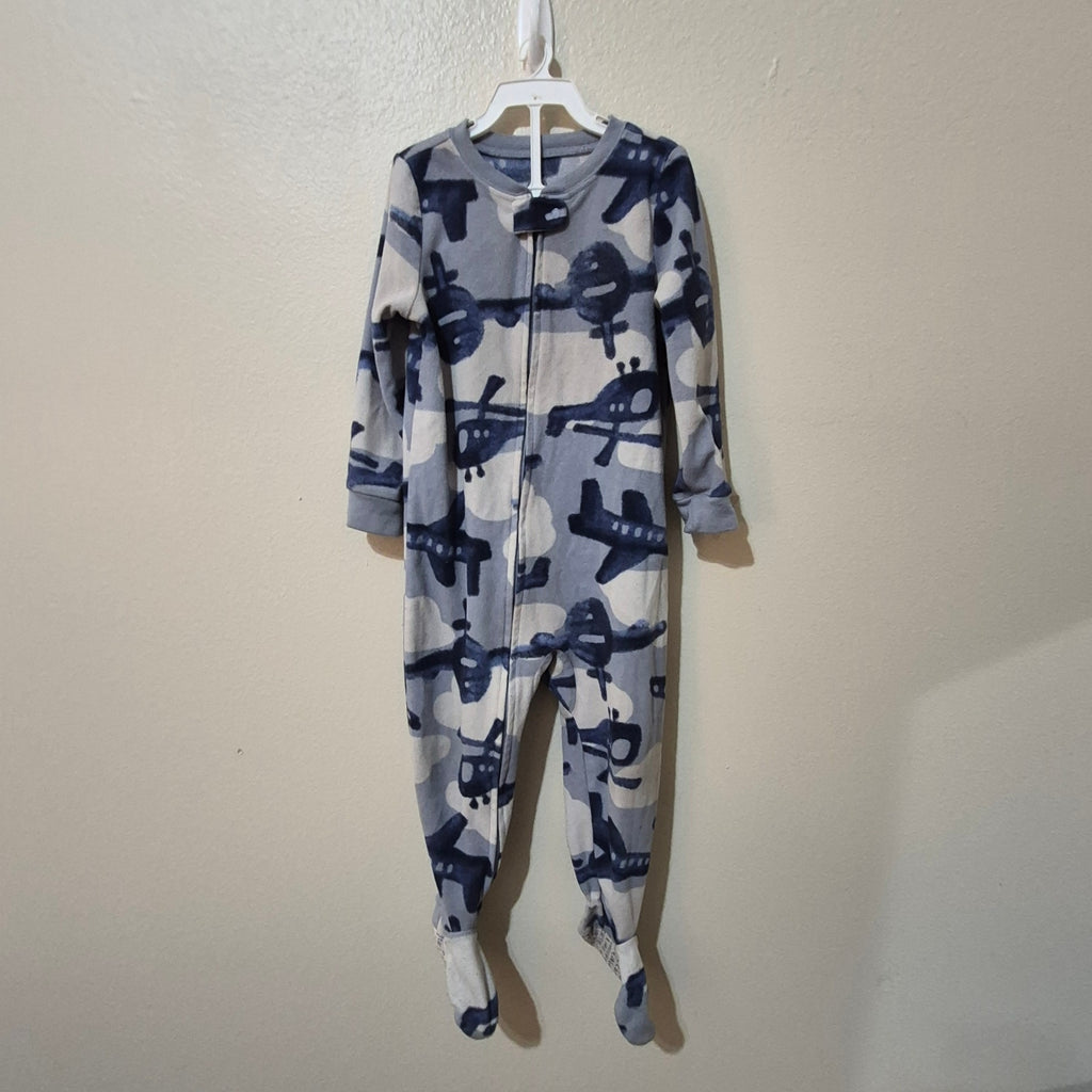 Carter's Toddler Boy Fleece Footed Pajamas 2T Blue Camo Airplane Helicopter