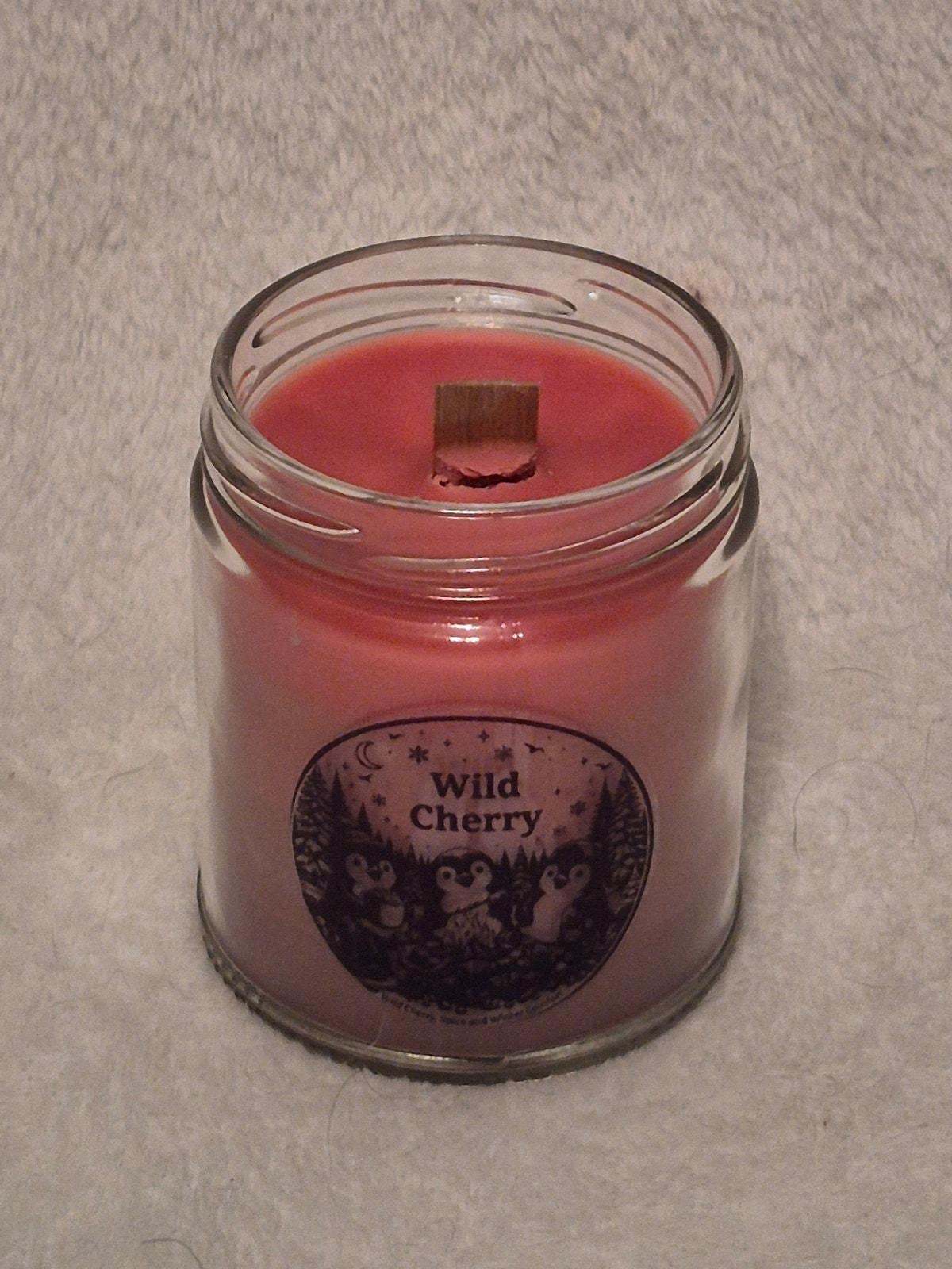 "Hand-poured Wild Cherry scented candle 9oz with rich ripe cherry fragrance by Delightful Homemade Things"