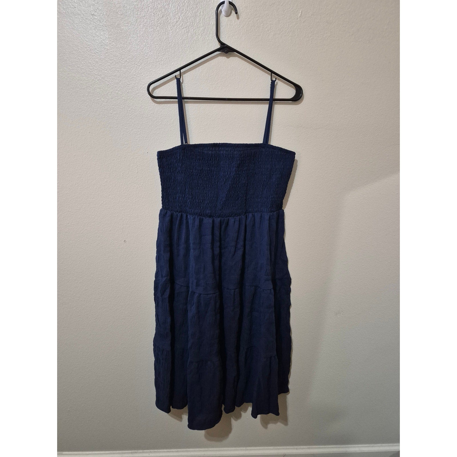 Navy Blue Smocked Tiered Midi Dress - Size XL