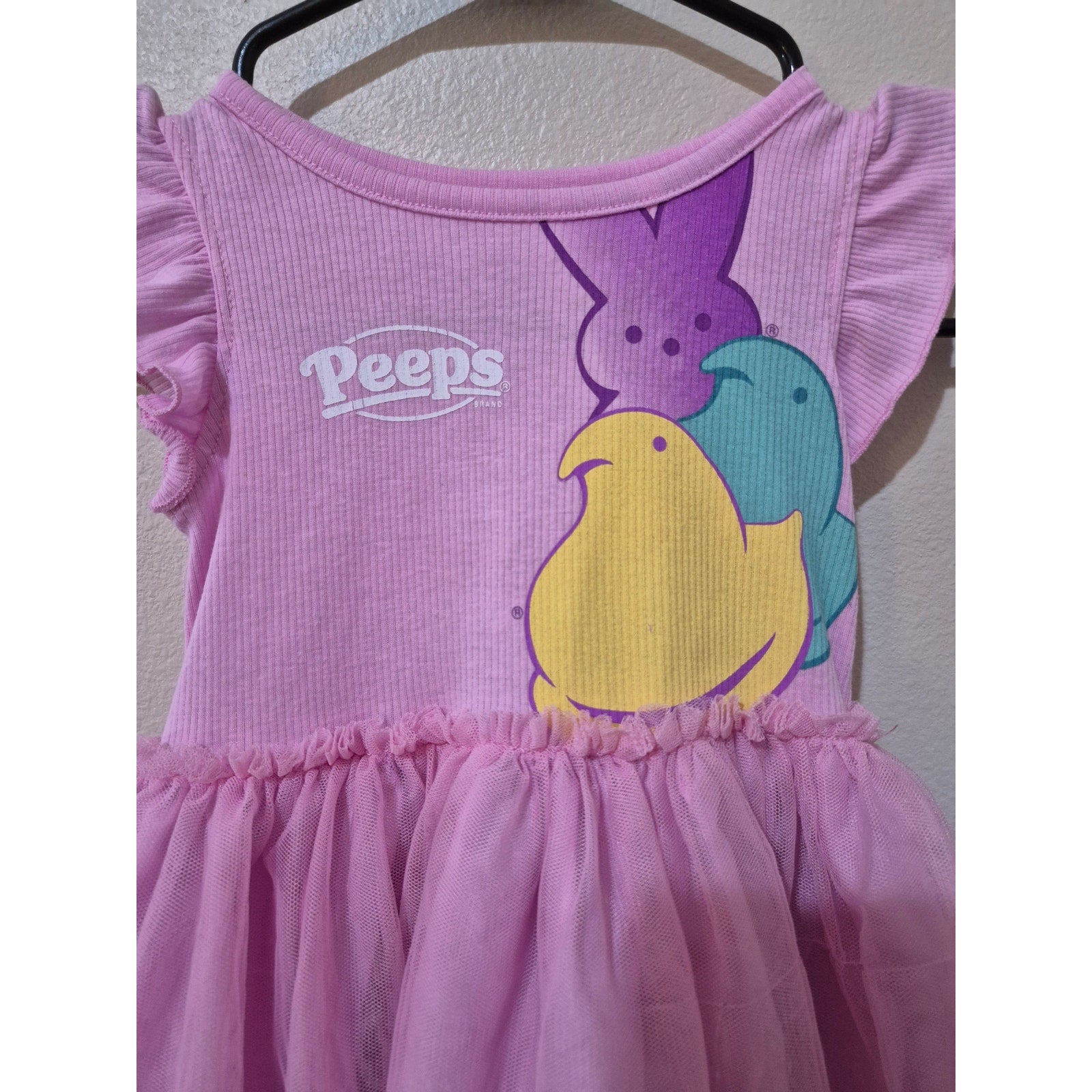 Peeps Pink Easter Dress 2T Ruffle Sleeve Tutu Skirt Marshmallow Peeps Logo