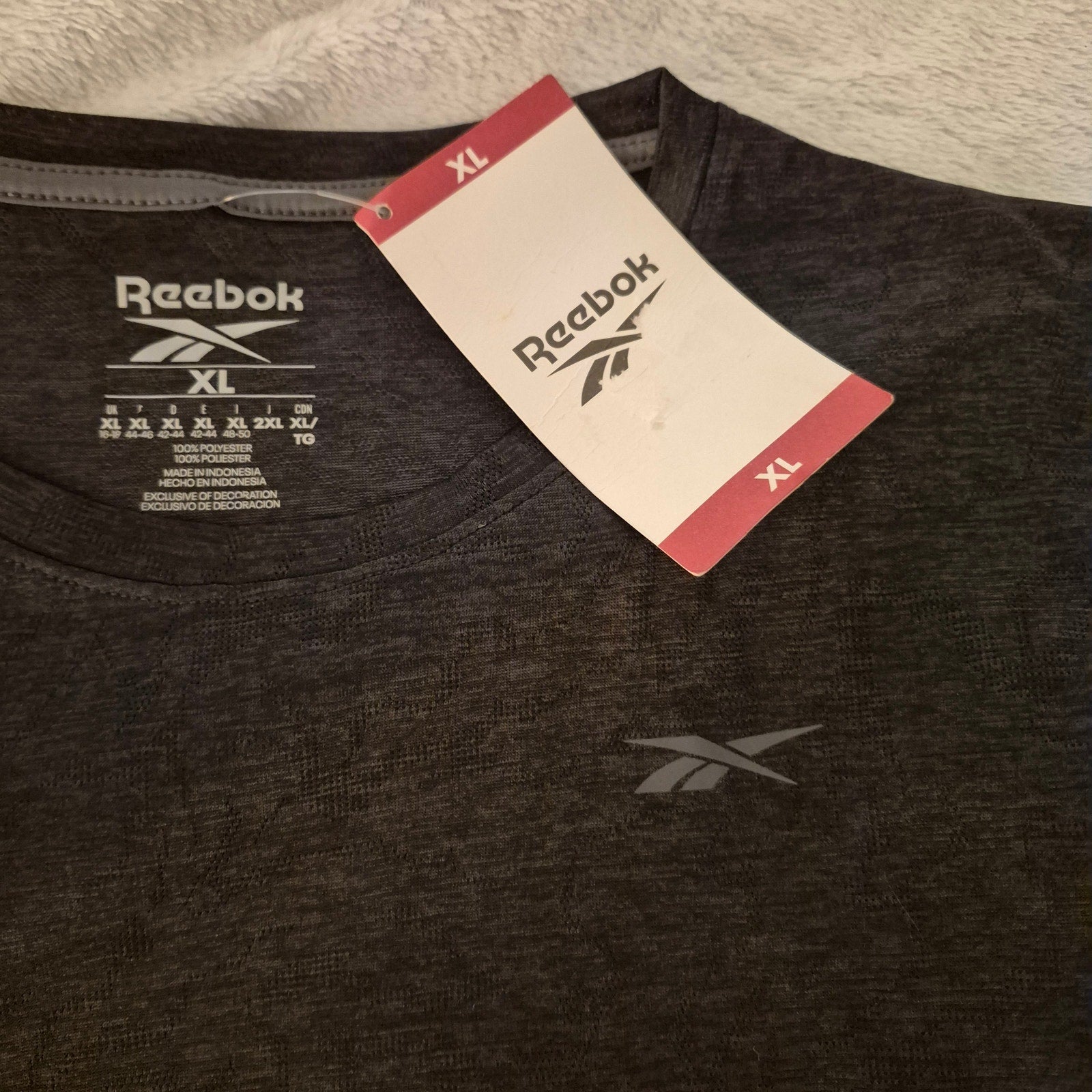 Reebok Men's XL Performance T-Shirt NWT Charcoal Dark Grey/Black Short Sleeve Workout