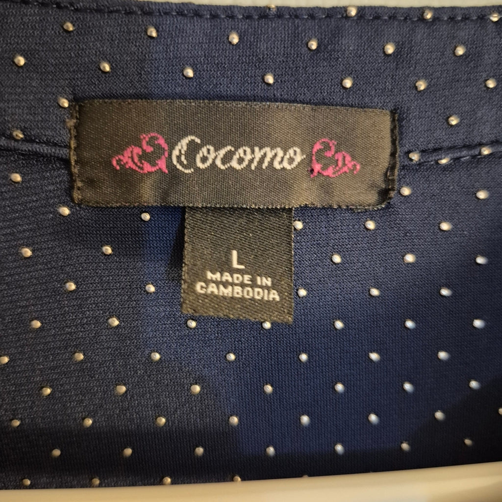 Cocomo Navy Button-Down Blouse with Dots