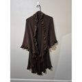Chocolate Brown Ruffle Knit Shawl Vest | Boho Tiered Open Front Wrap