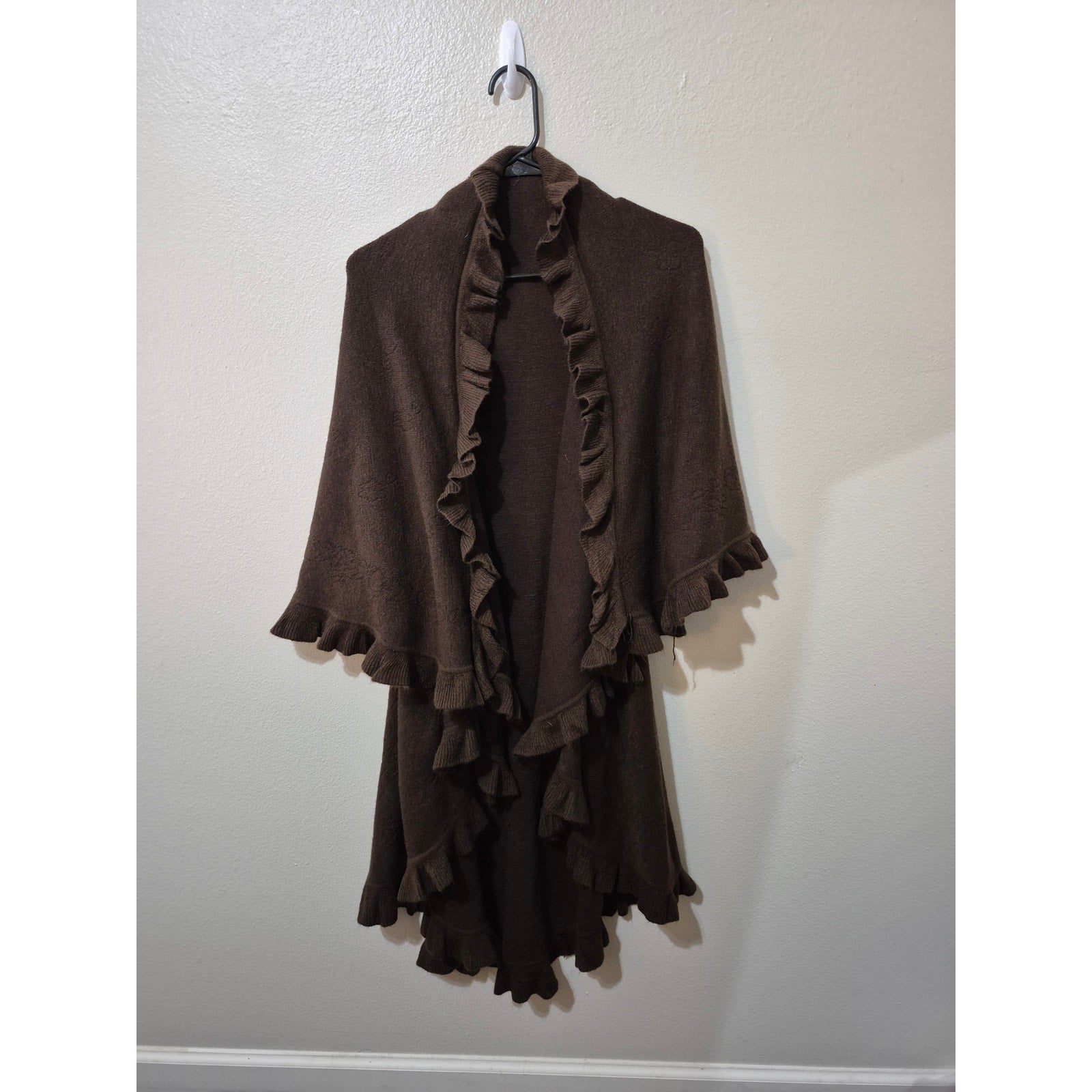 Chocolate Brown Ruffle Knit Shawl Vest | Boho Tiered Open Front Wrap