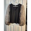 Womens Blouse with Sheer Leopard Print Sleeves, Small