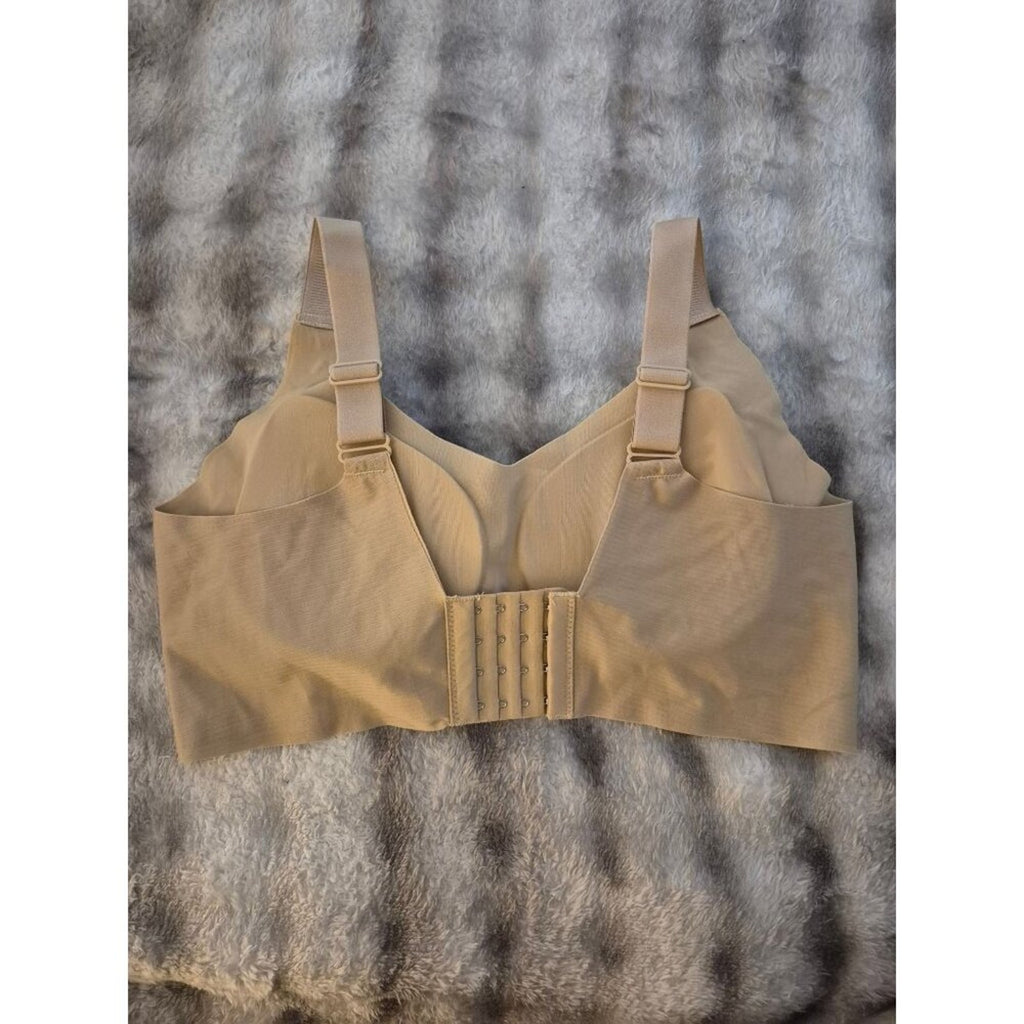 Seamless Beige Wireless Bra With Adjustable Straps & Back Closure