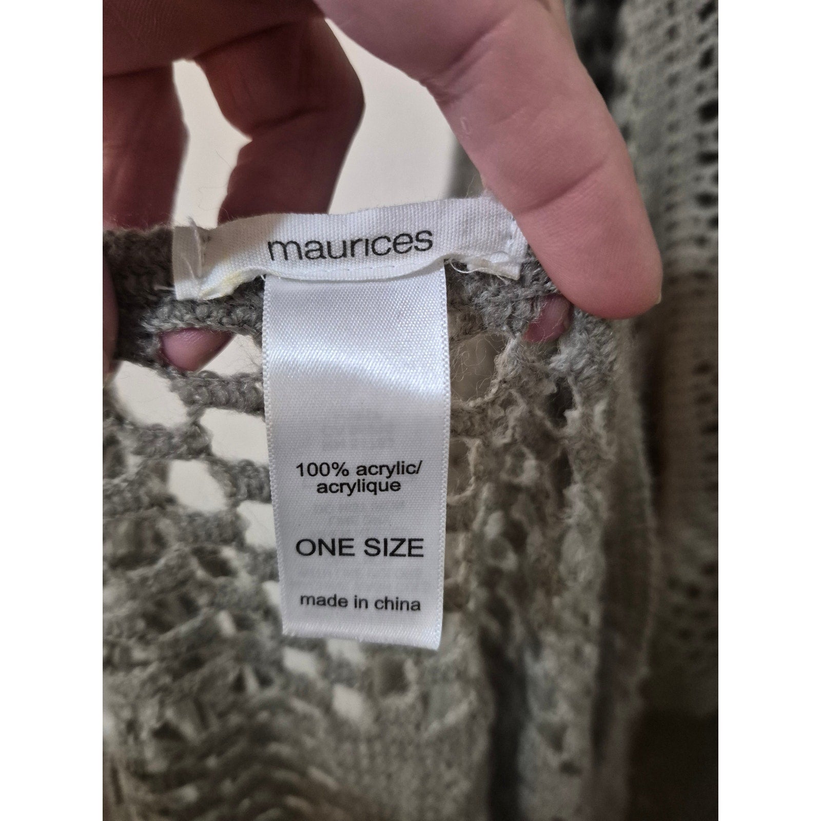 Maurices Gray Open Knit Fringe Duster Vest One Size Boho Geometric Longline