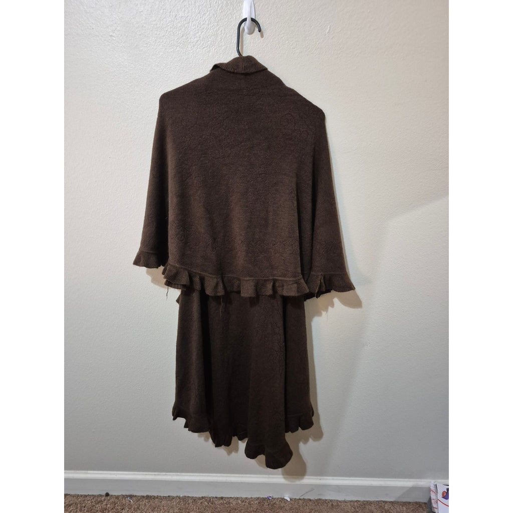 Chocolate Brown Ruffle Knit Shawl Vest | Boho Tiered Open Front Wrap