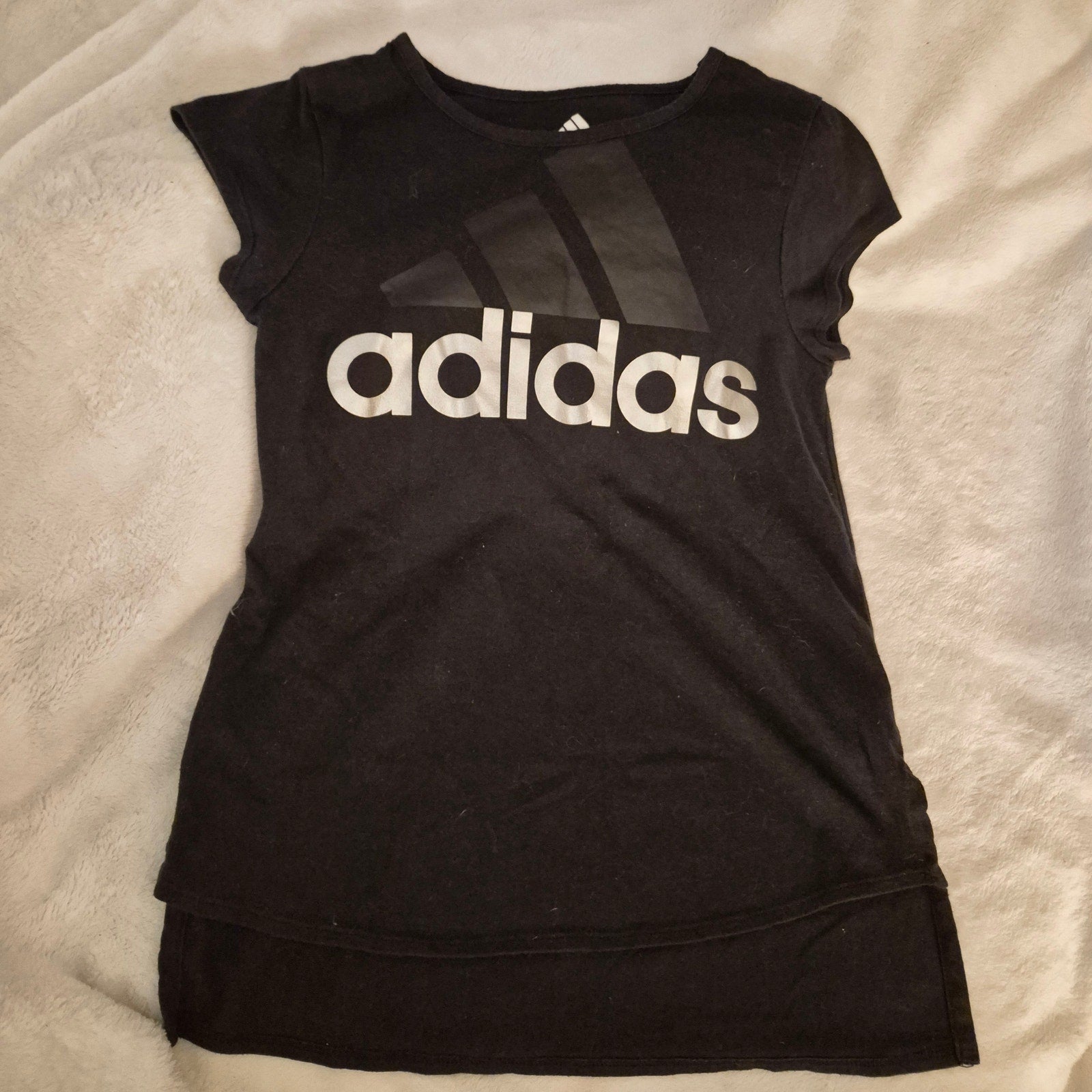Adidas Girls Black Big Logo Graphic T-Shirt Size L (14)