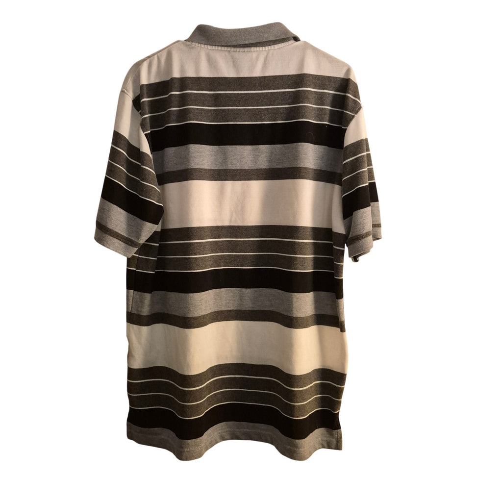 Men’s Red Ape Striped Polo Shirt - Size Large - Black, Gray, and White