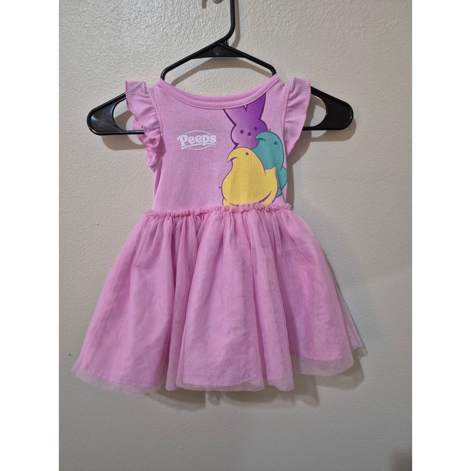 Peeps Pink Easter Dress 2T Ruffle Sleeve Tutu Skirt Marshmallow Peeps Logo
