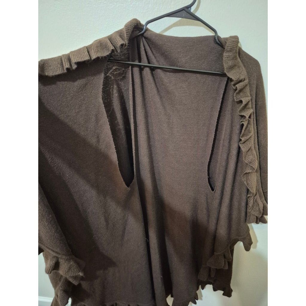 Chocolate Brown Ruffle Knit Shawl Vest | Boho Tiered Open Front Wrap
